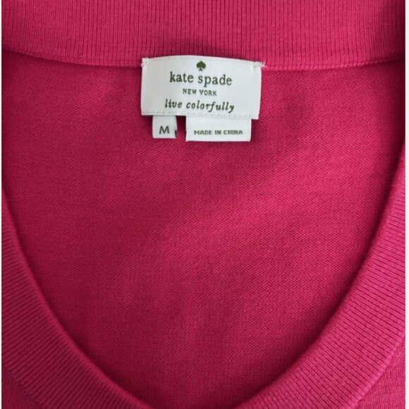 KATE SPADE New York City Live Colorfully Hot Pink Rhinestone sweater cardigan M - Picture 8 of 12